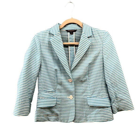 Brooks Brothers Stellita Fit Seersucker Blazer Womens Size 4 Blue White Stripe - Picture 1 of 10